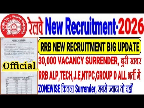 RRB NEW RECRUITMENT 2026 BIG UPDATE,30,000+VACANCY SURRENDER 😱ये क्या किया RRB?ALL भर्ती मे ZONEWISE