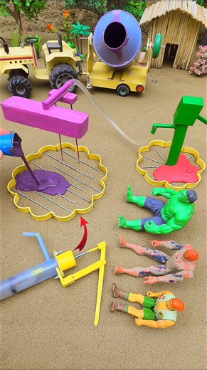 Mini cthandpump science project with red purple concrete mixer diytractor cow farm #607 #shorts #yt