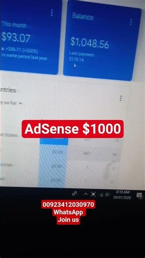 AdSense loading 2026 $1000 AdSense earning proof #adsense #highcpc