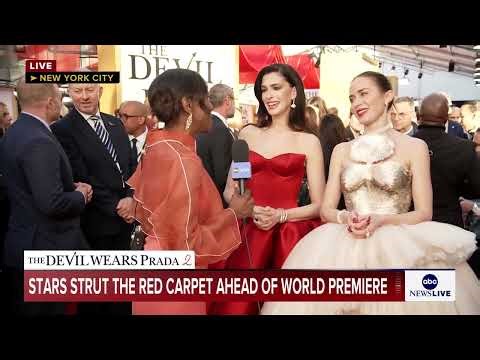 Anne Hathaway and Emily Blunt talk "The Devil Wears Prada 2" at the red carpet premiere