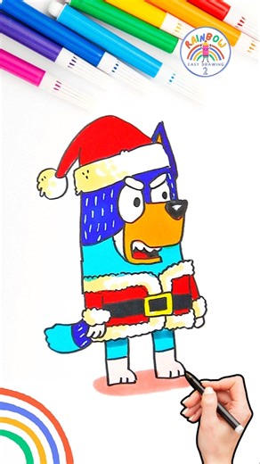 How to Draw Bluey | Draw Bluey Santa Bandit Wow 🌈 🐶 #bluey #cartoon #short #forkids #angry