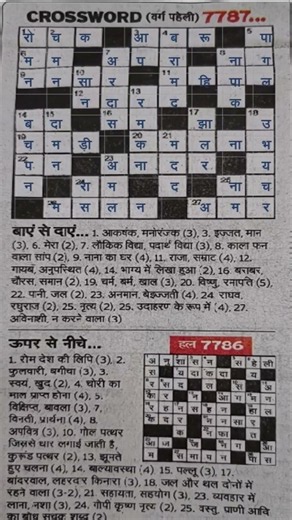 राजस्थान पत्रिका | Rajasthan Patrika Hindi #Crossword #7787 | Today Crossword |