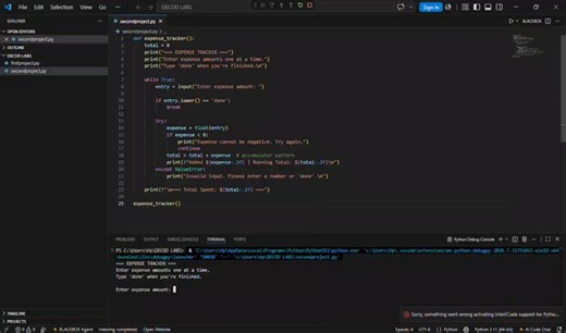 #python #pythonprogramming #decodelabs #internship #softwaredevelopment #coding #programming #expensetracker #learningbydoing #techskills #futuredeveloper #computerscience | krish trivedi