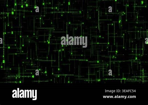 Animation shows glowing binary code moving across digital space, data transmission, cyber networks, futuristic computing, for tech intros, cybersecurity visuals, sci-fi backgrounds, AI systems Stock Video Footage - Alamy