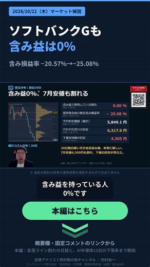 含み益の人は0%。キオクシアもソフトバンクGも、30日の買い手が全員含み損