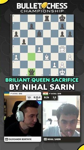 Nihal Sarin with the BRILLIANT Queen sac in the Bullet Chess Championship!