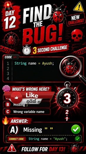 Programmer Challenge 12 🚀 | Find The Bug in 3 Seconds! #Shorts