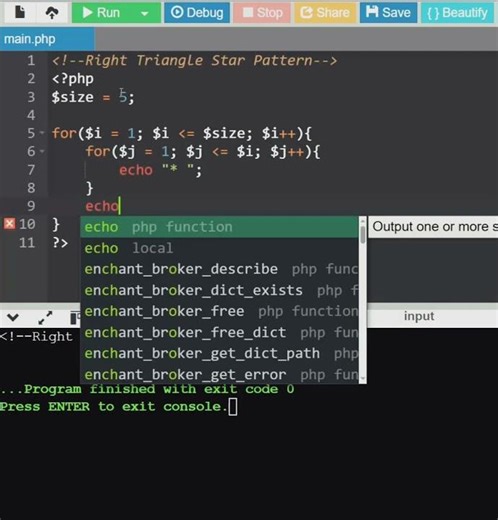 Right Triangle Star Pattern 🌟