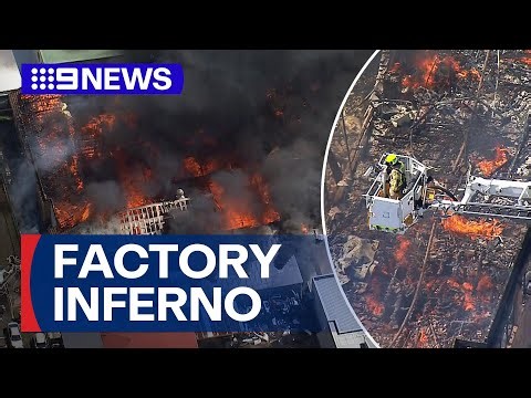 Dozens of firefighters battle major factory blaze in Sydney’s south-west | 9 News Australia