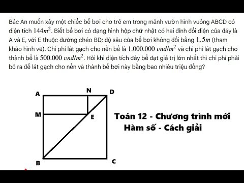 Toán 12: Bác An muốn xây một chiếc bể bơi cho trẻ em trong mảnh vườn hình vuông ABCD có diện tích