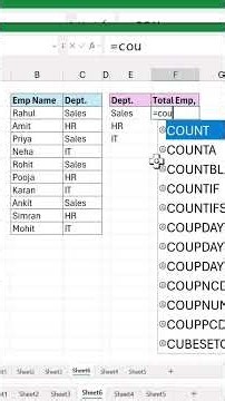 How to count Department wise total employees in excel ?