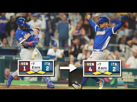 Coming up CLUTCH! 😤 Team Venezuela rallies for THREE RUNS with two outs to take the lead! 🤯