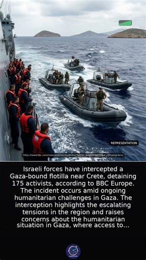 Israel intercepts Gaza flotilla near Crete, detaining 175 activists, per BBC Europe