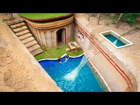 100 Days Building a Modern Underground Hut 🌱 | Primitive Survival Grass Roof & Pool