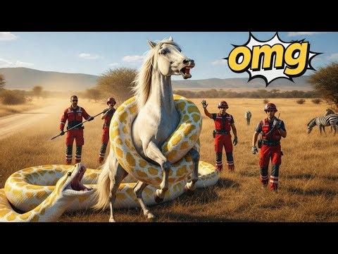 Giant Python Attacks White Horse 😱 | Heroic Rescue Team Saves the Day