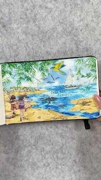 ASMR Journal Hot Day by the Sea 🌊☀️⛵️☁️🏝️|#asmr #journaling #art #journal #scrapbooking
