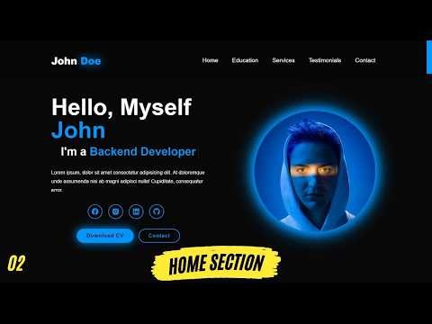 Complete Responsive Portfolio Website using HTML CSS and JavaScript | Building Home Section