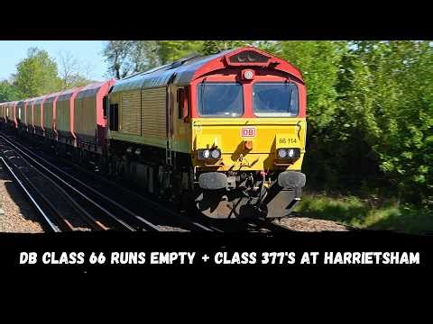 66114 speeds through Harrietsham with empty hoppers, plus Class 377's arrive and depart