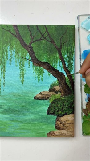 Calm lake painting/acrylic painting for beginners tutorial/acrylic painting tutorial/nature painting