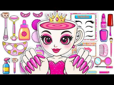 💖Paper DIY💖 Princess Ballerina Cappuccina Pink 👑 Skincare + Makeup + Nails Blind Box Unboxing