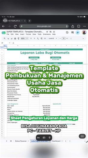 Template Pembukuan & Manajemen Usaha Jasa Otomatis menggunakan Google Sheets