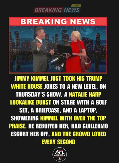 Jimmy Kimmel Mocks Trump Aide Natalie Harp With Over the Top Parody Character