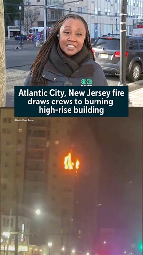 No one was seriously injured after a four-alarm fire started at a high-rise building in Atlantic City, New Jersey on Wednesday morning, officials said. Chopper 3 flew over the firefight at the Brighton Towers condo building on the 2800 block of Atlantic Avenue. The fire broke out around 5 a.m., according to Atlantic County dispatchers. A police officer was treated at a hospital for smoke inhalation and was released. Five residents were evaluated by medics, officials said in a news conference. #a