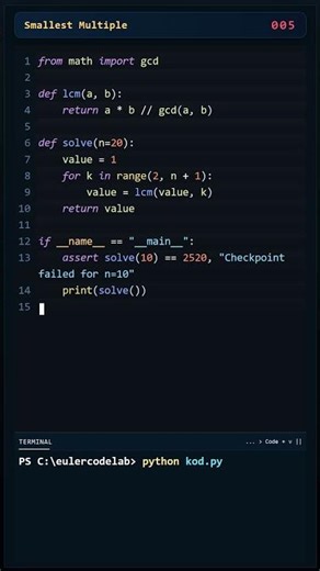 Project Euler Problem 005: Smallest Multiple solved with Python #coding #programming #python