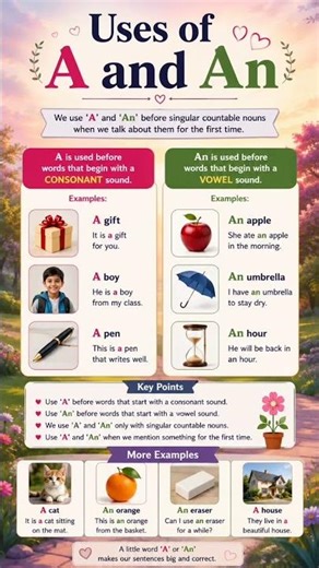Uses of A and An in English Grammar | Easy Examples for Beginners#shorts