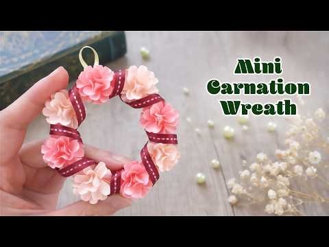 母の日に贈る｜紙で作るカーネーションのミニリースの作り方 - DIY How to Make Mini Paper Carnation Wreath / Tutorial