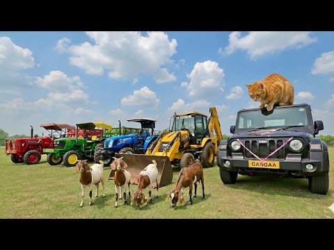 JCB 3dx Backhoe Machine Loading Mud in Swaraj 744FE Tractor Trolley and Eicher Tractor Trolley, Thar
