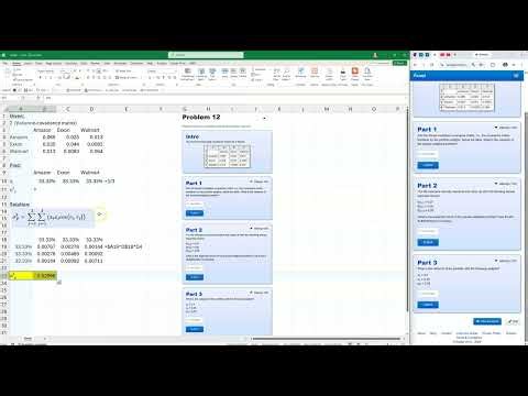 Calculate portfolio expected return and variance using Excel using a variance-covariance matrix