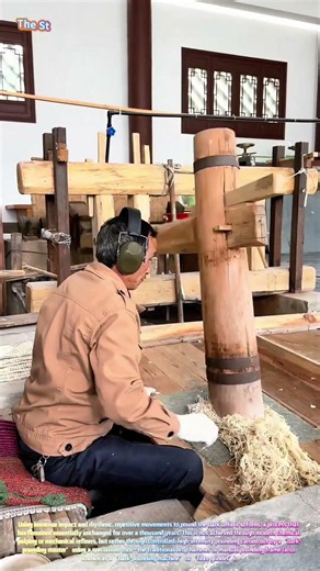 Watch a Master Hammerman Pound Mulberry Bark into Pulp for Ancient Rice Paper! 🎋🔨↓