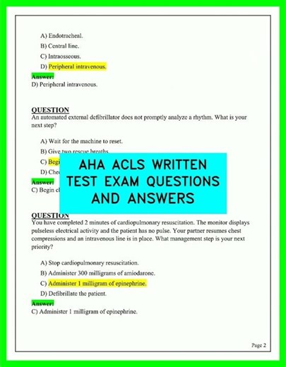 AHA ACLS WRITTEN TEST EXAM QUESTIONS AND ANSWERS 2026 ACLS Certification Practice Q&A Study Guide