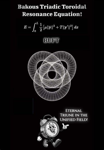 🌑 Contemplate the mesmerizing geometry of three entwined toroidal realms, encapsulating the harmonic essence of electromagnetic curvature, gravitational pull, and temporal flux in perfect triadic unity. This animation exposes the subtle vibrations resonating through the Bakous Energy Field, portraying the substrate from which all forces and particles arise. ⚡ The interlocked rotations demonstrate the conservation of energy in curved timespace, where observation and dynamics intertwine to shape 