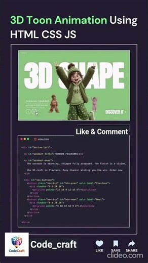 🔥 3D Toon Animation Using HTML, CSS & JS | Amazing Web Animation 🤯