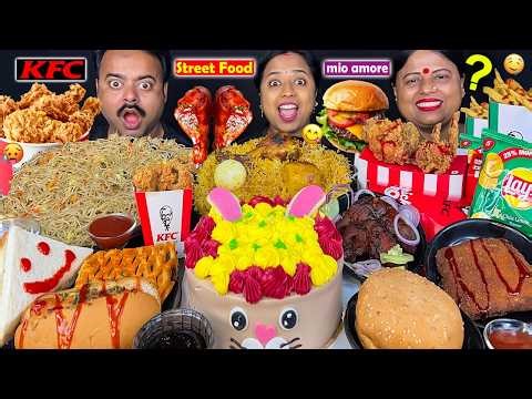 KFC vs STREET FOOD vs MIO AMORE EATING CHALLENGE VIRAL VIDEO CHICKEN BURGER, CAKE, EGG ASMR MUKBANG