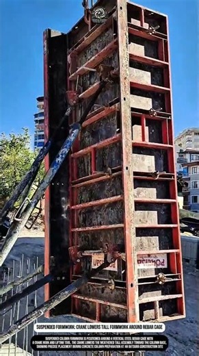 Suspended Formwork: Crane Lowers Tall Formwork Around Rebar Cage #innovation #worktool #process