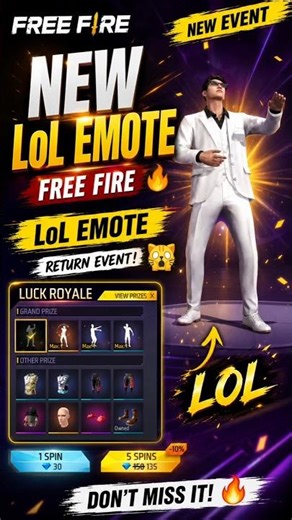 Free Fire LoL Emote Return Event#freefire #trendingnow #explorepage #foryoupage #freefirenewevent