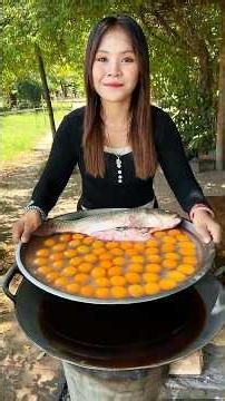 Cooking yummy deep fried egg and fish recipe