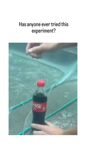 Trend Meme on Instagram: "The X post shares a 19-second video of a hand opening a sealed Coca-Cola bottle underwater in a pool, where bubbles rise from the cap instead of the soda erupting, surprising viewers with its calm fizz. Scientifically, external water pressure equals the bottle's internal CO2 pressure, delaying gas escape per Henry's law, which states gas solubility increases with pressure; similar demos date back to at least 2022 on platforms like YouTube. With 484,000 views and 259 mos