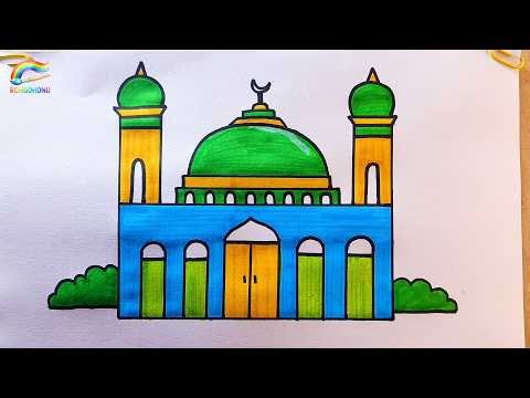 Easy Mosque Drawing and Coloring Tutorial for Beginners 🕌✨