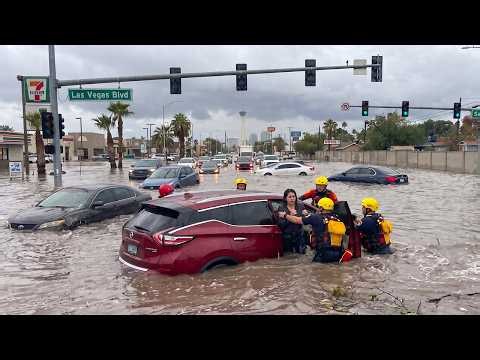 Las Vegas in Flood Chaos! Major Flooding Sweeps Car Away, Thousands Lose Power Across the Valley