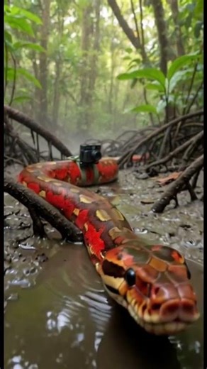 Blood Python Micro Camera Swamp Exploration Ultra Realistic Southeast Asian Wildlife POV Documentary