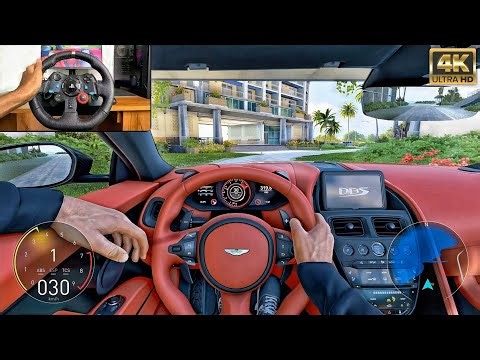 Driving a aston Martin DBS through winding costal roads - g29 steering wheel set-up gameplay 
