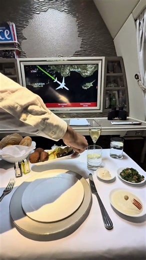 Dining set up perfection at #emirates #firstclass #flight