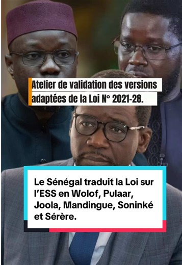 Le Sénégal traduit la Loi sur l’ESS en Wolof, Pulaar, Joola, Mandingue, Soninké et Sérère. Dans le cadre de la mise en œuvre des recommandations du Conseil interministériel sur l’Économie Sociale et Solidaire (ESS), le Ministère de la Microfinance et de l’Économie Sociale et Solidaire (MMESS), en collaboration avec le Ministère de l’Éducation nationale (MEN) à travers la Direction de l’Alphabétisation et des Langues Nationales (DALN), a entrepris l’adaptation de la Loi d’orientation relative à l