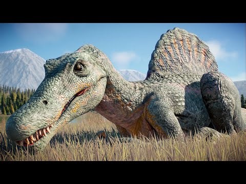TYRANNOSAURUS REX vs SPINOSAURUS (DINOSAURS BATTLE) - Jurassic World Evolution 3