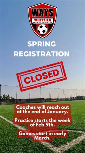 WAYS ⚽️ on Instagram: "Spring registration is now closed. Thank you to all our families who signed up. Coaches will start reaching out at the end of January. Practices begin the week of February 9th and games kick off in early March. We can’t wait for a great spring season ⚽️🌸"