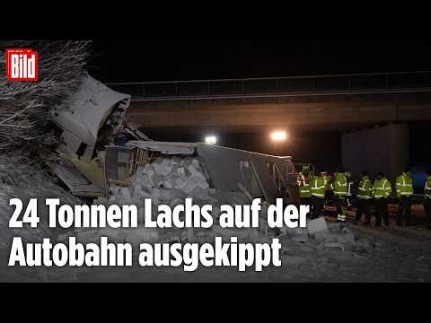 UNFALL-SCHOCK AUF AUTOBAHN: Gefrorener Lachs verteilt sich nach LKW-Crash auf A93